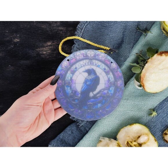 Raven Stained Glass Look Suncatcher 5.9" Acrylic Wall Hanging Décor - Picture 7 of 7